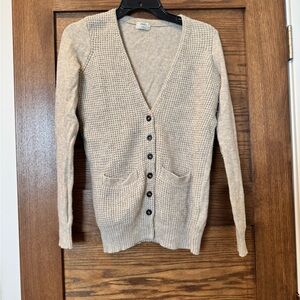 Beige Waffle Knit Cardigan Button Front Cozy Minimal Sweater XS